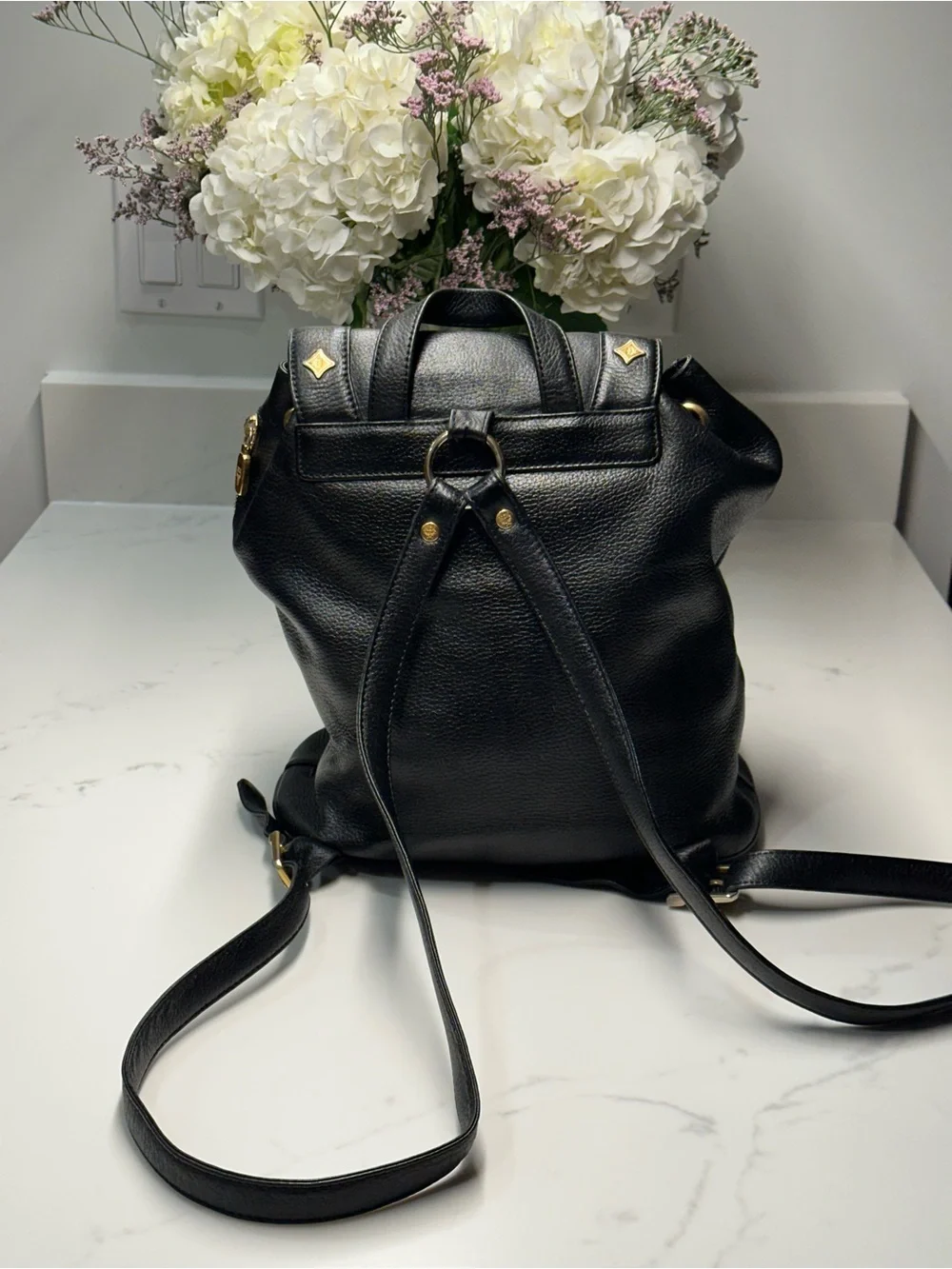 MCM Black Leather Mini Backpack - Gold Hardware